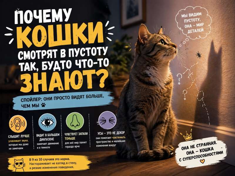 Почему кошки смотрят в пустоту так, будто что-то знают