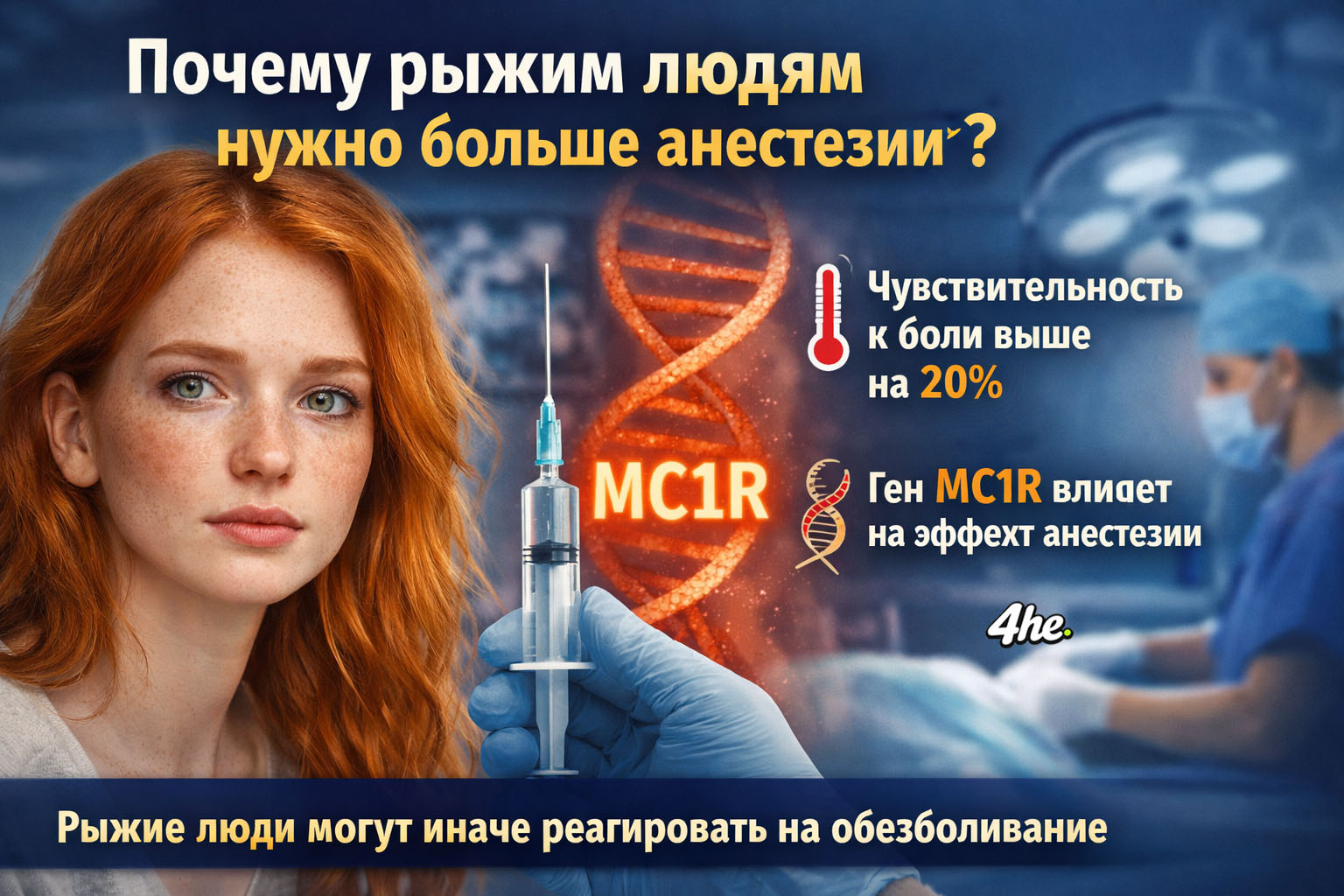 Почему рыжим людям может требоваться больше анестезии: что известно о гене MC1R