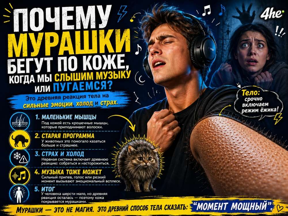 Почему мурашки бегут по коже, когда мы слышим музыку или пугаемся