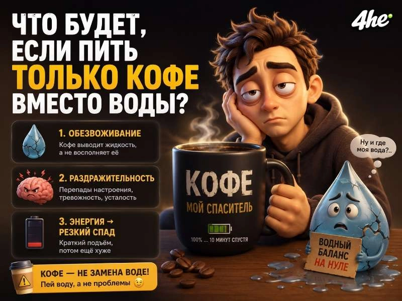 Что будет, если пить только кофе вместо воды
