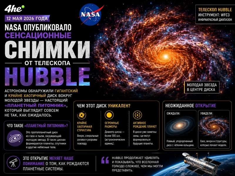 Хаббл открыл гигантскую хаотичную «фабрику планет» в 2026 году